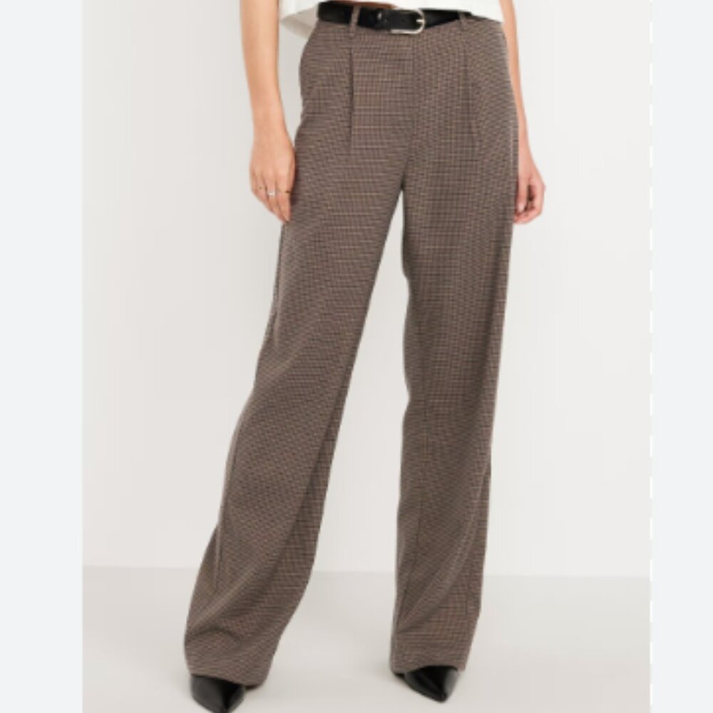 NWT Extra High-Waisted Taylor Wide-Leg Trouser Pants Hounds tooth 16